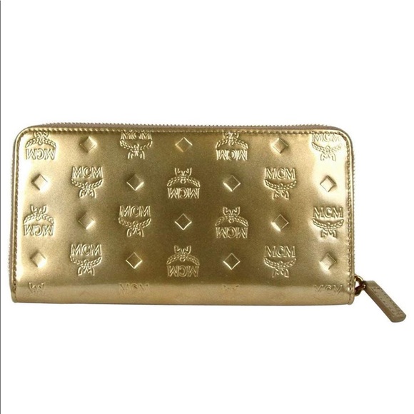 MCM Handbags - NWT MCM Gold Large Zipped Wallet Authentic!!